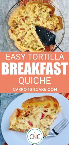 an easy to make breakfast quiche is shown with the title text overlaying it