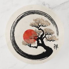 Bonsai Tattoo, Japanese Circle, Tato Geisha, Tree On Canvas, Bonsai Tree Tattoos, Enso Circle, Paint Landscape, Yin Yang Art, Kunst Tattoos