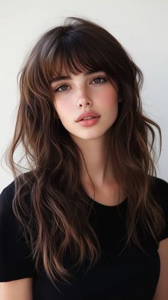 Are you ready to elevate your hairstyle game without committing to a dramatic chop? Enter… Long Haircuts With Bangs, Long Shag Haircut, Bangs For Round Face, Stylish Haircuts, Wispy Bangs, How To Style Bangs, Shag Haircut, Long Hair With Bangs, Short Hair Color