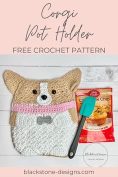 Welsh Pembroke Corgi Pot Holder crochet pattern great for corgi moms and dog lovers! Pot Holder Crochet Pattern, Pot Holder Crochet, Crochet Pot Holders, Crocheted Stuff, Crochet Potholder Patterns, Crochet Pot, Crochet Decrease, Crochet Potholders, Crochet Kitchen