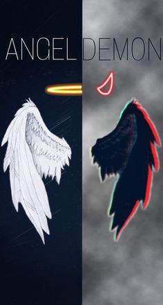 two different images with the words angel demon and an image of a bird flying in the sky