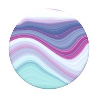 an abstract painting with wavy lines in blue, pink and white