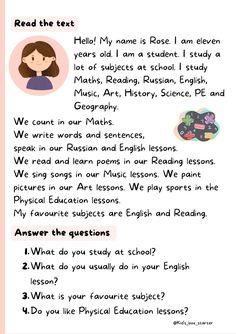 Free pdf Hobbies Reading Comprehension, 3rd Grade Reading Comprehension Worksheets, English Conversation For Kids, Speaking Activities English, English Grammar Notes, Comprehension Exercises, Speech Language Activities, English Activities For Kids