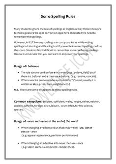 some spelling rules for students to use in their writing and speaking skills, such as