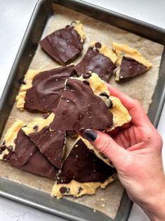 Chocolate Chip Cookie Dough Bark (vegan + gluten-free) - rachLmansfield 4 Ingredient Cookie Dough Bark, Chocolate Chip Cookie Dough Bark, Healthy Cookie Dough Bark, Chocolate Chip Walnut Cookies, Cookie Dough To Eat, Dessert Snacks, Make Chocolate Chip Cookies