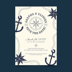 an anchor, starfish and rope wedding save the date card with text on it