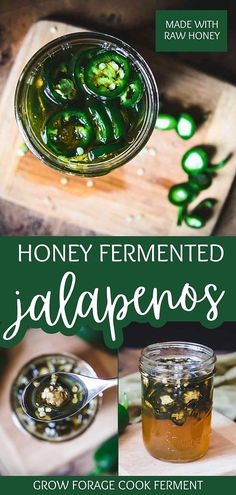 honey fermented jalapenos in a glass jar and on a cutting board