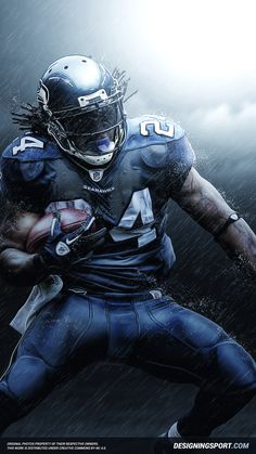 a football player is running in the rain