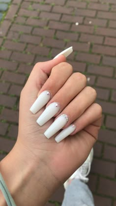 Gel Natural, White Acrylic Nails, White Nail, Diamond Nails, Luxury Nails