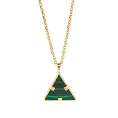 LUIS MORAIS 14K yellow gold triangle pendant with white diamond baguettes and a Malachite gemstone backing. Available Purchase Options: PENDANT ONLY: Pendant only PENDANT + 1CHAIN: 20 inch 1mm delicate chain PENDANT + 2CHAIN: 24 inch 1mm delicate chain PENDANT + 3ACHAIN: 20 inch 1.75 heavy chain PENDANT + 3CHAIN: 24 inch 1.75 mm Necklace With Diamond, Gold Triangle, Malachite Pendant, Heavy Chain, Triangle Pendant, Delicate Chain, Baguette Diamond, Chain Pendant, Chain Pendants