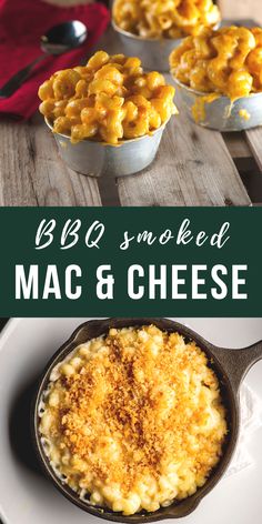 baked macaroni and cheese in small dishes with text overlay