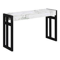 a white marble and black metal console table