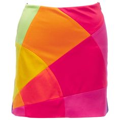 MOSCHINO CHEAP CHIC Vintage rainbow colorblock patchwork mini skirt IT40 S Reference: TGAS/D00120 Brand: Moschino Collection: Cheap and Chic Material: Polyamide, Elastane Color: Multicolour Pattern: Solid Closure: Zip Lining: Black Mesh Extra Details: Side zip detail. Made in: Italy CONDITION: Condition: Very good, this item was pre-owned and is in very good condition. Please refer to image gallery for thorough condition check. Minor stains at front of waistband. Comes with: Style code present (Generic) SIZING Designer size: IT40 Size reference: US2-4 / UK8 / IT40 / FR36 / XS-S MEASUREMENTS: Waist: 31cm / 12.1" Hip: 40cm / 15.6" Length: 40cm / 15.6" This Moschino item is authentic. Cheap Retro Multicolor Mini Skirt, Moschino Barbie Collection, Moschino Barbie Runway, Moschino Piano Skirt, Rei Kawakubo, Elsa Schiaparelli, Moschino Cheap And Chic, Vintage Rainbow, Jeremy Scott