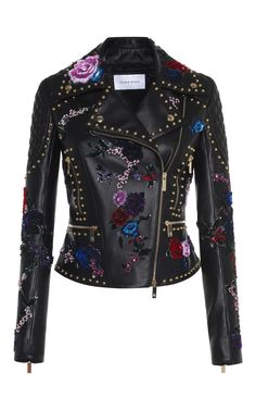 Embroidered Leather Biker Jacket by ZUHAIR MURAD for Preorder on Moda Operandi Jackets Black, Real Leather Jacket, Zuhair Murad, Embroidered Jacket