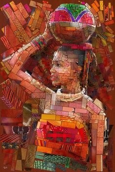 an image of a woman's face made out of different colored blocks