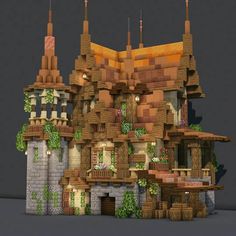 Minecraft Medieval House With Tower, Bloxburg Woodland Mansion, Fantasy Manor House, Mid Evil Minecraft Builds, Minecraft House With Tower, Minecraft Large House, Minecraft Fantasy Tower, Minecraft Tower House, Fantasy Manor