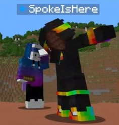 two people standing next to each other in minecraft