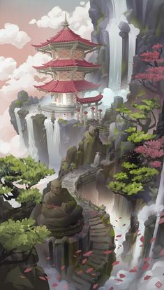 Concept Art Landscape, Cer Nocturn, Feudal Japan, Japon Illustration, Fantasy Places, Fantasy Art Landscapes, Fantasy Concept Art, Arte Fantasy