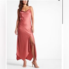 Brand New Express Coral Evening Dress Coral Confortti Dress, Maxi Slip Dress, Express Dresses, Inspiration Style, Asymmetrical Hem, Event Dresses, Asymmetric Hem, Dress Brands, Cowl Neck