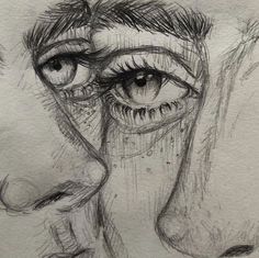 a pencil drawing of an eye and nose