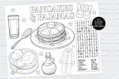 pancakes and pancakes coloring page with ingredients to make it look like they are ready for