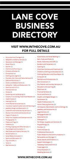 Lane Cove, Sydney Business Directory | At In the Cove, we encourage people to Be Local, Shop Local, Eat Local and Drink Local in Lane Cove.  Please use our directory below to find information about local businesses and services.Cafes, Restaurants, Shopping, Beauty, Food catering, bars, Florists, realestate, haridressers, childcare centres & activities, Fitness, yoga, pilates, Clothing, Grocers, Homewares, gardening, chirporators, dentists, party hire, cakes.... www.inthecove.com.au Pregnancy Tracker, Food Catering, Party Hire, Local Shop, Health Journal, Drink Local