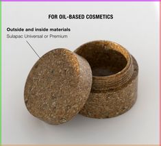 two wooden containers with labels on them labeled for oil - based cosmeticss, and the words outside and inside materials