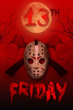 the poster for friday 13th with a mask and two crossed swords