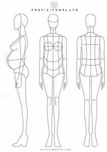 the front and back view of a female mannequin, with measurements for each body