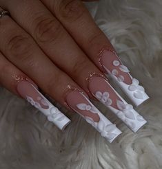 Prom Nails Acrylic Classy White, Short Bridal Nails Wedding, White Long Nails With Designs, Long Bridal Nails, White Angel Nails, Medium White Nails, White On White French Tip, White Bling Acrylic Nails, Red Prom Nails