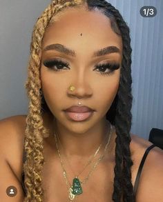 Half Blonde Half Black Locs, Locs Makeup, Unapproachable Makeup, Medusa Piercings, Loc Ideas, Half And Half Hair, Blonde Dreads, Natural Dreads