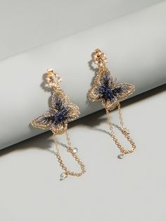 Yellow Gold Glamorous Collar  Polyester   Embellished   Fashion Jewelry Metal Flower Earrings For Evening, قلادات متدلية, Stone Dangle Earrings, Magical Jewelry, Girly Accessories, Fancy Jewellery, Fancy Jewelry