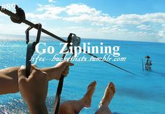 two people hanging upside down on a boat in the ocean with a caption that reads, zipline over the ocean just flyushes everywhere