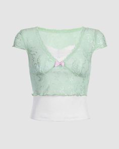 Details: Lace cami top with double-layered design and front tie detailsTop Length: NormalSleeve Length: Short SleevesMaterials:95% Polyester + 5% Spandex Green Cropped Tops With Built-in Bra, Green Cropped Top With Built-in Bra, Feminine Seamless V-neck Tops, Green V-neck Top With Built-in Bra, Feminine Seamless Tops With Scoop Neck, Chic Green Tops With Built-in Bra, Feminine Camisole Crop Top, Feminine Stretch Cami Top, Feminine Fitted Camisole Top