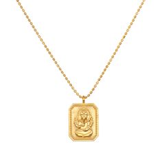 Good fortune is bestowed upon you as you commit to seeking your highest truth. An 18kt gold plate pendant necklace gleams with Ganesha, Hindu god of good fortune and remover of obstacles. Delicate beading on the edge of the pendant compliments the shining beaded necklace chain.  Ganesha - success, remover of obstacles Hindu Necklace, Ganesha Necklace, Hindu Jewelry, Leather Medicine Bag, Satya Jewelry, Minimal Necklace, Jewelry Bracelets Gold, Bracelets Gold, Elephant Head