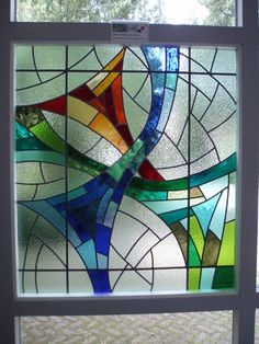 a close up of a stained glass window