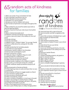 the 5 random acts of kindness for families to use in their homes and school projects