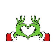 two hands in the shape of a heart with green leaves and red cuffs on them