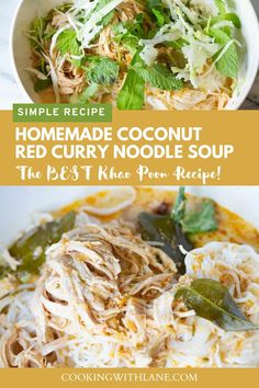 homemade coconut red curry noodle soup in a white bowl