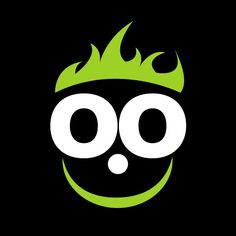 a black and green logo with the word oo in it's center surrounded by flames