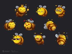 some cute bees with different expressions on their faces