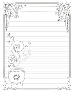 Grimoire Template, Grimoire Pages Ideas, Witchy Journal Ideas, Witch Journal Ideas, Witchy Coloring Pages, Blank Book Of Shadows, Grimoire Pages, Writing Paper Printable Stationery