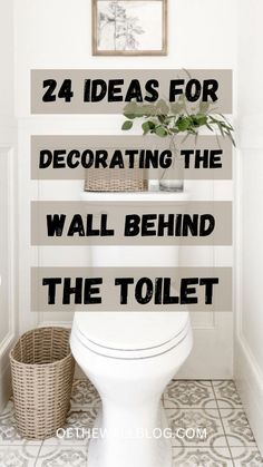 a white toilet sitting in a bathroom next to a basket filled with flowers and plants