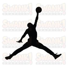 the silhouette of a basketball player jumping up to dunk at a ball in mid air