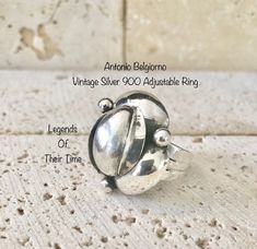 "Vintage Antonio Belgiorno Ring, 1970's Original Antonio Belgiorno Ring 900 Silver, Modernist Size 8 1/2 Stamped \"900\"  \"A. Belgiorno\" \" T27 Buenos Aires\" Weighs 10 grams Since 1931, Antonio Belgiorno has been one of the most important silversmiths in Argentina. Each piece is polished by hand. History of Antonio Belgiorno, Source: https://www.belgiorno.com.ar The marriage of Antonio Belgiorno with María Angélica Morteo on October 24, 1931, is the beginning of the company. The beginning of Vintage One-of-a-kind Rings For Anniversary, Belgium Style, Brutalist Jewelry, Making Accessories, Daughter Love, Antique Items, Anton, Adjustable Rings, Rings Statement