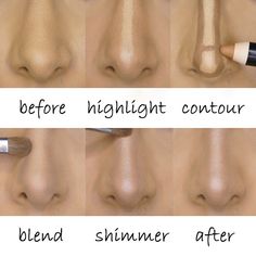 “My #1 request from my clients and students: HOW TO MAKE THE NOSE LOOK SMALLER. Well, here you go! This is my own nose before-and-after, with a complete…” Teknik Makeup, Drag Make-up, Nose Contouring, Smink Inspiration, Makijaż Smokey Eye, Makeup Tricks, Face Contouring, Contour Makeup, Contouring And Highlighting