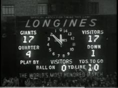 an old time scoreboard showing the times for longines and other major sporting events