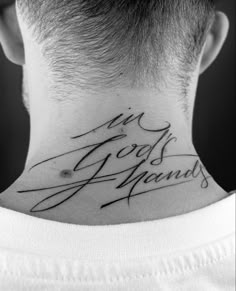 the back of a man's neck with writing on it that reads, i'm