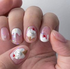 Korean Nail Designs, Best Summer Nail Designs, Korea Nail Art, Korea Nail, Ice Cream Nails, Kawaii Nail Art, Korean Nail, Beachy Nails, 3d Nail Art Designs