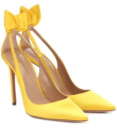 Exclusive To Mytheresa – Deneuve 105 Satin Pumps | Aquazzura - Mytheresa Apricot Wedding, Aquazzura Heels, Shoulder Bags Pattern, Closet Shoes, Bags Pattern, Yellow Accessories, Yellow Heels, Fantastic Shoes